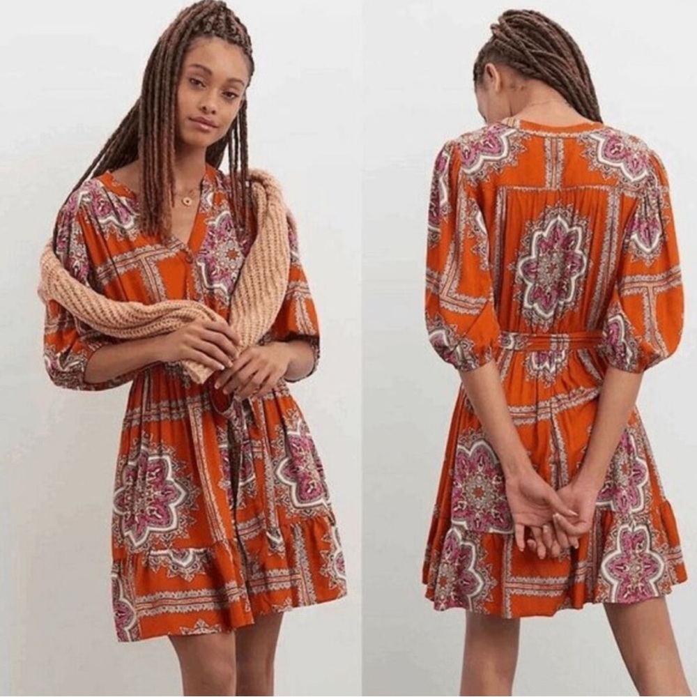 Anthropologie ﻿Porridge Isabel Mini Dress Orange Paisley Pockets